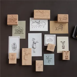 Retro beech wood rubber stamps with whimsical fairy tale patterns for scrapbooking