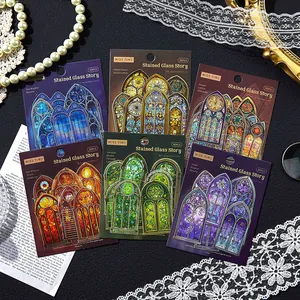 30Pcs Gothic Stained Glass PET Stickers Vintage Cathedral Window Decorative Scrapbooking Decals For DIY Journaling Planner