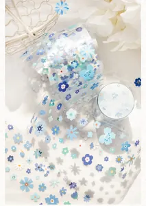 Detail showing blue floral die-cut synthetic paper washi tape for journaling and DIY decor.