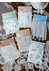 Collezione di adesivi in pizzo PET bianco per scrapbooking e fai da te, 6 stili diversi