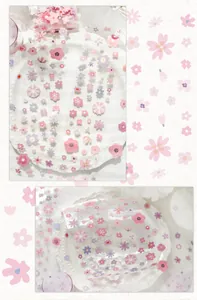 Close-up detail of pink floral washi tape with delicate cherry blossom patterns