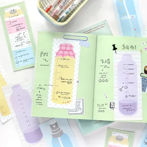 Pastel timeline memo pads and planner stickers with handwritten English schedules.