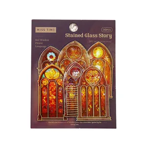 Miss Time Stained Glass Story PET sticker pack with 30 retro cathedral window designs