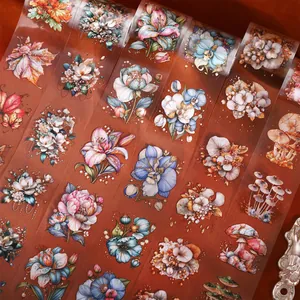 Botanical PET Decorative Tape Brilliant Like a Flower Series Plant Mushroom Floral Scrapbooking Tape for DIY Journaling Art Crafts