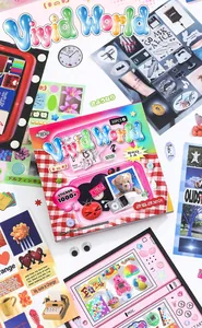SIMNO Vivid World Korean INS style sticker book showing creative DIY collage samples