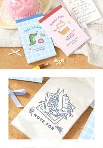 Detailed view of NOTE FOR mini glue-bound notebooks with cute animal illustrations and grids