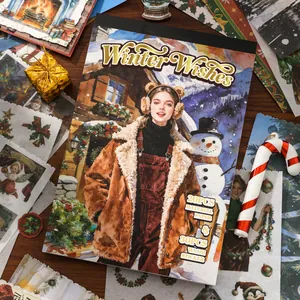 Libro de Materiales para Scrapbooking Vintage Winter Wishes Pegatinas Washi Papel Decorativo DIY Journal Navidad Retro Calcomanías Estéticas