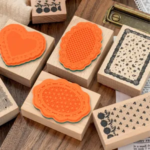Premium vintage beech wood stamps with intricate lace patterns for DIY scrapbooking