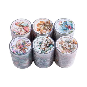 Set of 6 floral botanical decorative washi tapes for journaling and DIY craft supplies