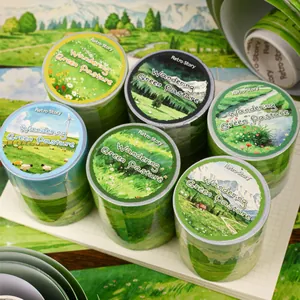 Retro Story Wandering Green Pasture Series Decorative Tape PET Masking Tape for Scrapbooking DIY Journaling Collage Aesthetic Pastoral Scenery Design