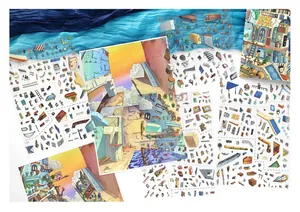 Detailed view of Infeel.Me 3D miniature city scene building sticker sheets set
