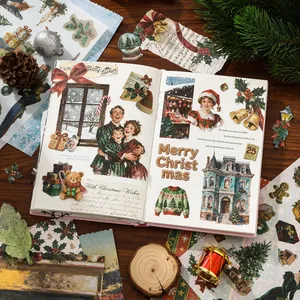 Libro de pegatinas de Navidad vintage para diario creativo y decoración de invierno