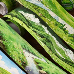 Retro Story landscape washi tape with green mountain scenery for aesthetic journaling decoration