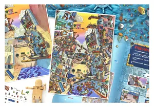 Detailed close-up of intricate 3D miniature scene stickers showing artistic landscaping
