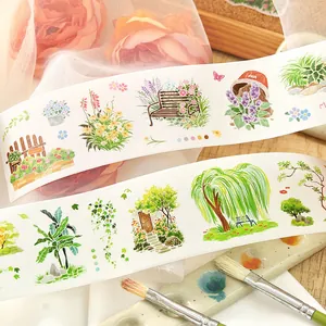 Decorative die-cut washi tape with floral and botanical watercolor illustrations