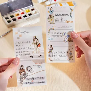 Blocs-notes d'illustration de fille esthétique pour le journalisme, décor aquarelle.