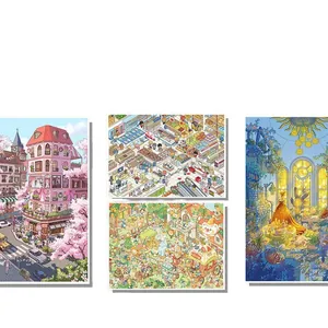 Set of four high-quality European themed landscape stickers with miniature designs