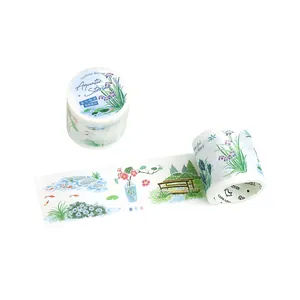 Die-cut floral washi tape with aquatic nature patterns for journaling and DIY crafts