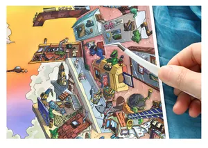 Detailed view of Infeel.Me 3D micro scene scrapbooking stickers being applied with tweezers