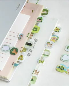 Close-up of cute cartoon animal index tabs on notebook pages