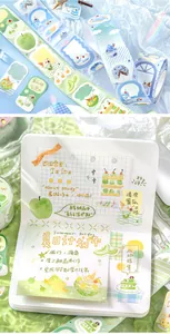 Detail van beschrijfbare washi-tape met dessertthema voor DIY-dagboekdecoratie en labels