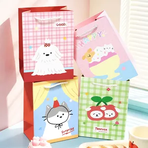 Cartoon Animal Cardboard Vertical Gift Bag Medium Handbag With Handle For Party School Gift Packaging