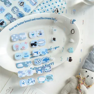 Cute blue animal index stickers featuring polar bears and cats for DIY journaling