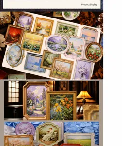 Vintage miniature oil painting stickers for DIY scrapbooking and journal artistic decoration
