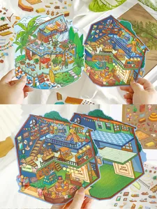Detailansicht von 3D Miniaturhaus Aufklebern für kreatives DIY-Szenen Scrapbooking