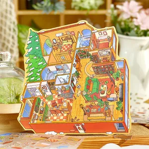 Farbenfrohe 3D Miniatur Haus Layout DIY Szene Aufkleber für kreative Tagebücher und Basteln