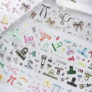 Ruban PET Vintage Nœuds Et Pinces Autocollants Scrapbooking Imperméables Matériel Pour Décoration Journal DIY