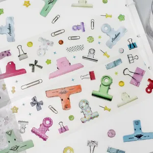 Ruban adhésif PET pastel avec motifs de papeterie vintage et nœuds pour le scrapbooking.