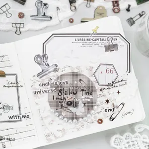 Ruban décoratif PET vintage et autocollants esthétiques pour scrapbooking avec clips