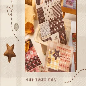 Detailed view of DIY scrapbooking paper with vintage patchwork and embroidery patterns
