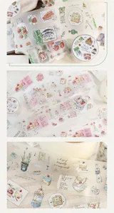 Detail view of matte PET tape with delicate hand-drawn food and lifestyle illustrations