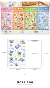 Set de stickers mignons en feutre pour journaux avec guide des tailles et dimensions
