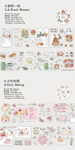 Detail view of PET washi tape with Fresh Moment and Girly Baking watercolor illustrations