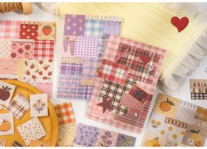Detail view of faux embroidery patchwork pattern scrapbook paper for DIY projects