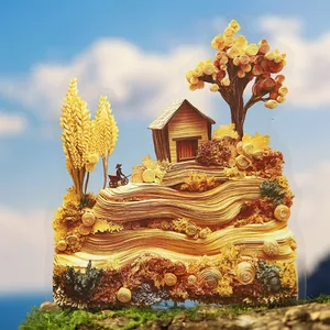 Pegatina de paisaje natural estilo quilling con casa y árbol para scrapbooking.