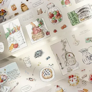 Matte PET decorative tape with aesthetic watercolor daily life and food illustrations