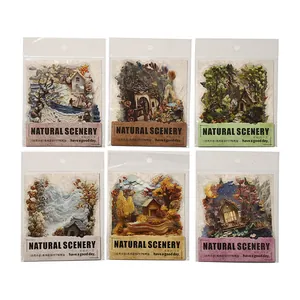 Paquete de 6 sets de pegatinas de PET con paisajes naturales para decorar diarios