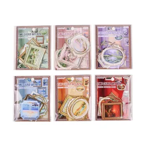 Set of 6 Retro Story Time Gilded Art Box vintage sticker packs for DIY journaling.