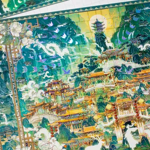 Splendidi adesivi puzzle 3D in lamina d'argento con un paesaggio mitico e orientale