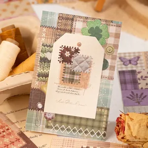 Vintage fabric garden patchwork pattern craft paper for DIY scrapbooking and journaling.