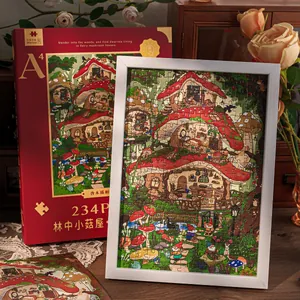 Rompecabezas Luminoso Serie Aventura de Enanos Dibujos Animados Retro Con Marco de Madera Casa Hongo del Bosque Decoración de Mesa Regalo