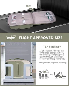 TSA friendly travel backpack detail showing 180-degree lay-flat opening for airport scan