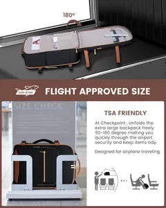 Large travel backpack with 180-degree flat opening design for airport security check