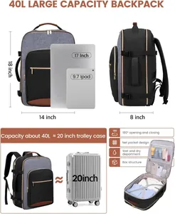 40L large capacity travel backpack features with internal compartment and size details