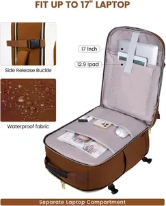 Detail of waterproof travel backpack interior showing 17 inch laptop and tablet sleeves