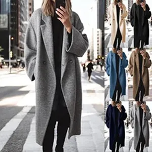 Oversized women's long wool blend coat shown in various colors for winter fashion
